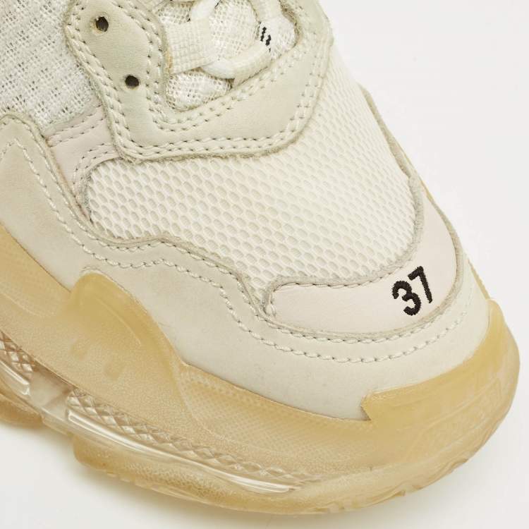 Pre Owned Balenciaga White Faux Leather and Mesh Triple S Clear Sole Sneakers Size 37