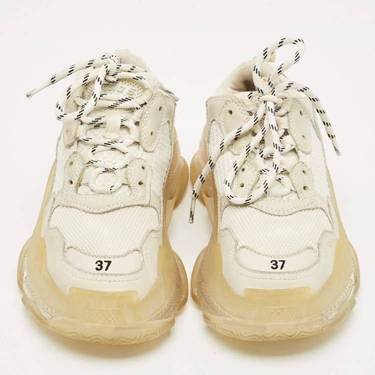 Pre Owned Balenciaga White Faux Leather and Mesh Triple S Clear Sole Sneakers Size 37