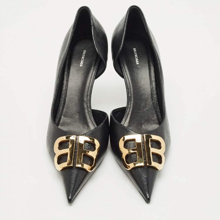 مملوكة مسبقًا Balenciaga Black Coated Fabric BB Knife Pumps Size 41