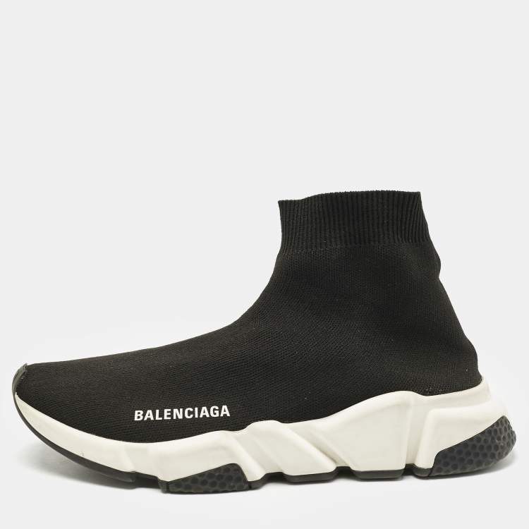 Pre Owned Balenciaga Black Knit Fabric Speed Trainer Slip On Sneakers Size 39