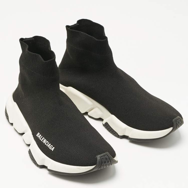 Pre Owned Balenciaga Black Knit Fabric Speed Trainer Slip On Sneakers Size 39