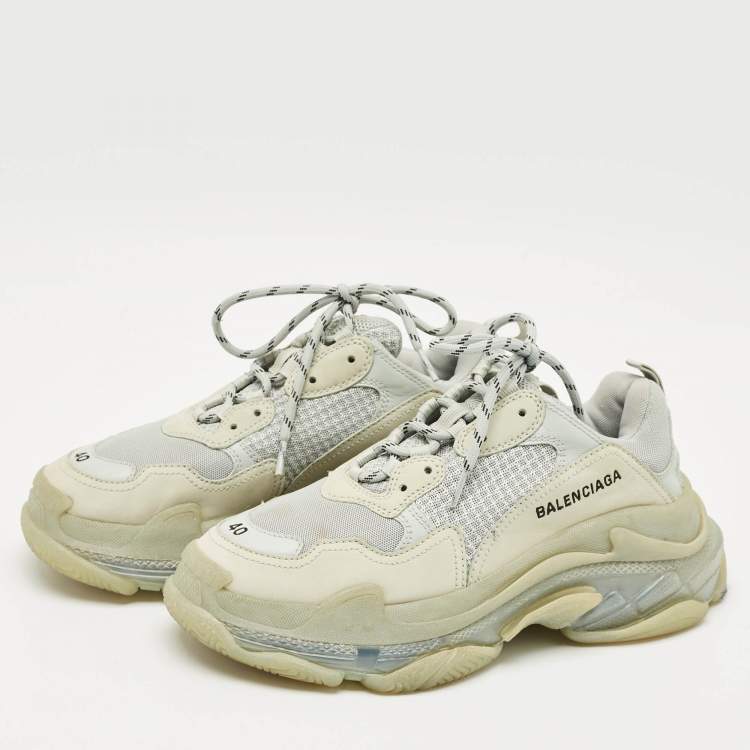Pre Owned Balenciaga Grey Leather and Mesh Triple S Sneakers Size 40