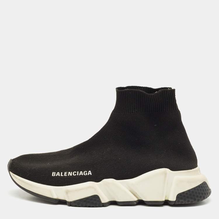 Pre Owned Balenciaga Black Knit Fabric Speed High Top Sneakers Size 36