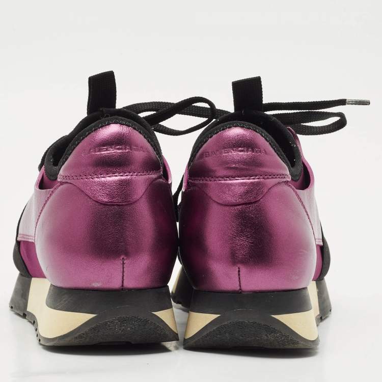 Pre Owned Balenciaga Purple/Black Leather and Fabric Race Runner Low Top Sneakers Size 36