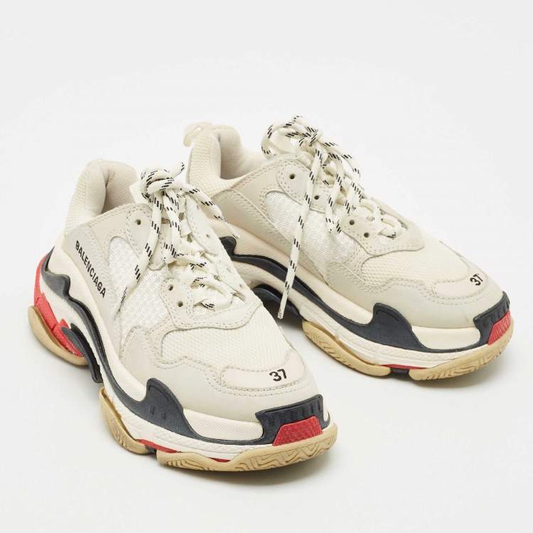 Pre Owned Balenciaga Multicolor Leather and Mesh Triple S Sneakers Size 37