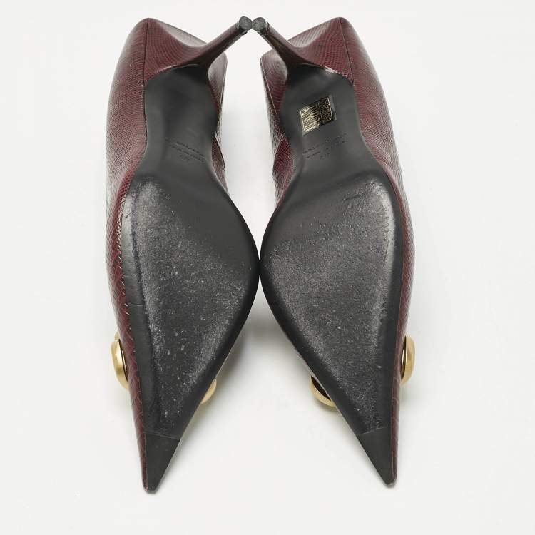 Pre Owned Balenciaga Burgundy Lizard Embossed Leather Knife BB Pumps Size 40