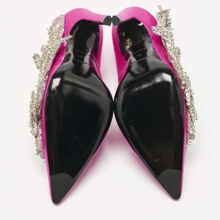 Pre Owned Balenciaga Pink Satin Sequins Embellished Slash Pumps Size 39