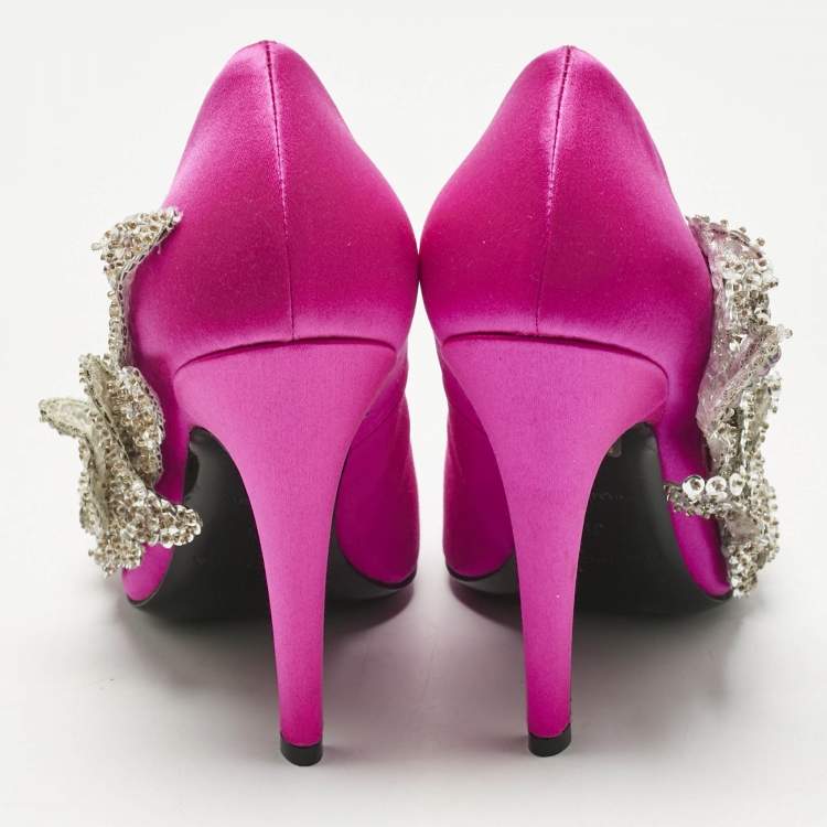 Pre Owned Balenciaga Pink Satin Sequins Embellished Slash Pumps Size 39