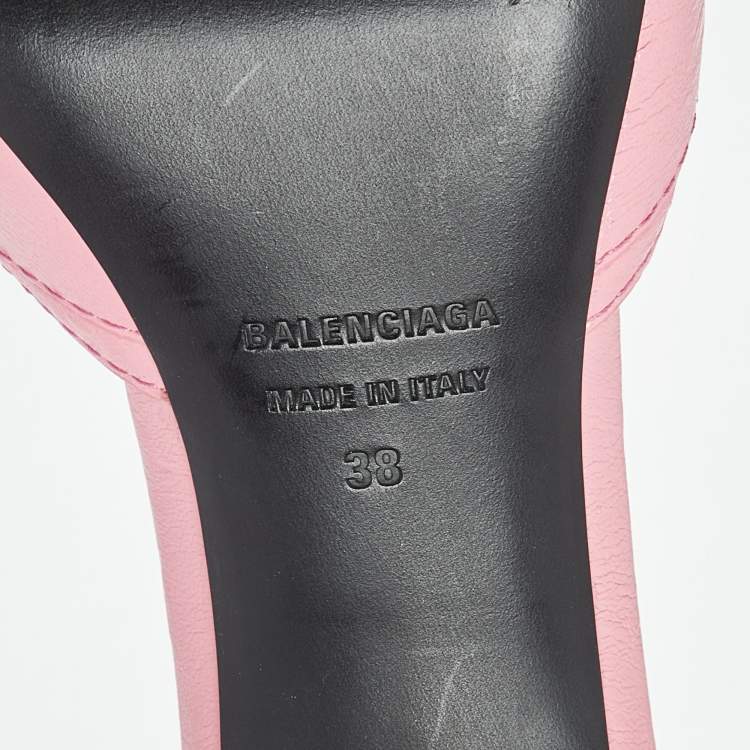 Pre Owned Balenciaga Pink Leather Le Cagole Studded Slide Sandals Size 38