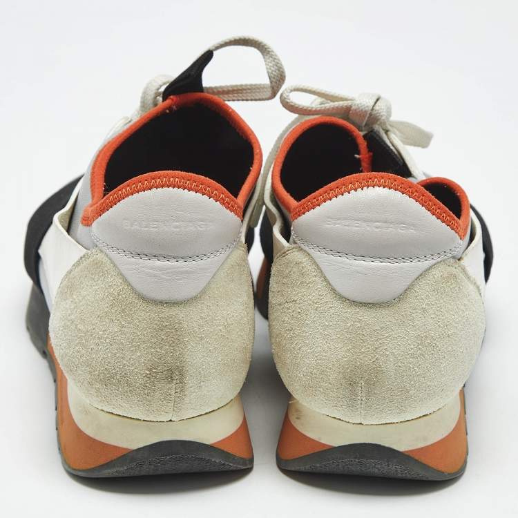 Pre Owned Balenciaga Muulticolor Leather and Knit Fabric Race Runner Low Top Sneakers Size 38