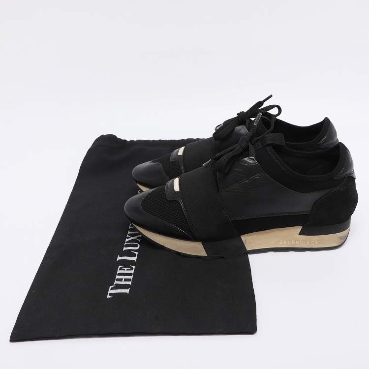 Pre Owned Balenciaga Black Leather and Mesh Race Runner Low Top Sneakers Size 37
