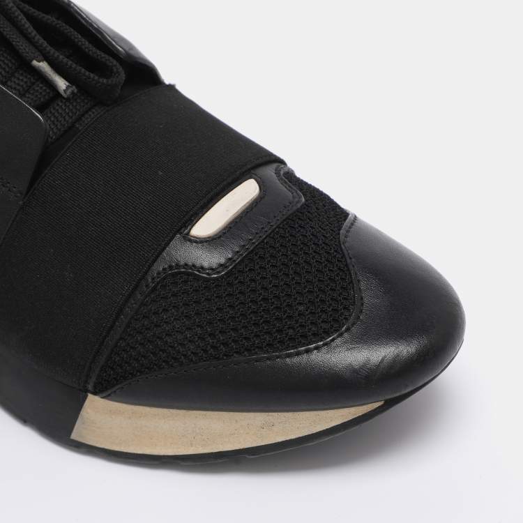Pre Owned Balenciaga Black Leather and Mesh Race Runner Low Top Sneakers Size 37