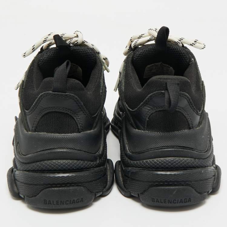 Pre Owned Balenciaga Black Leather and Mesh Triple S Sneakers Size 35
