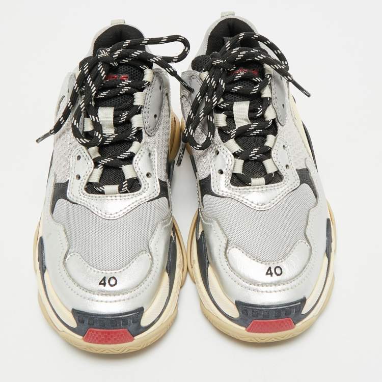 Pre Owned Balenciaga Multicolor Leather and Mesh Triple S Sneakers Size 40
