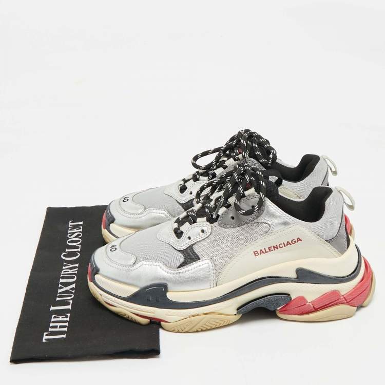Pre Owned Balenciaga Multicolor Leather and Mesh Triple S Sneakers Size 40