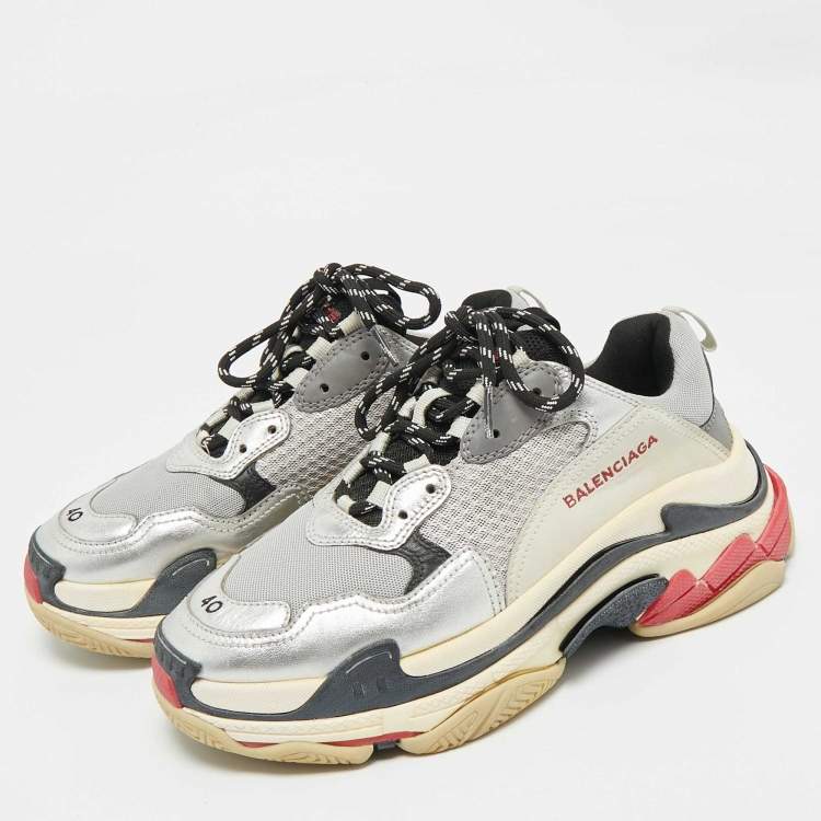 Pre Owned Balenciaga Multicolor Leather and Mesh Triple S Sneakers Size 40