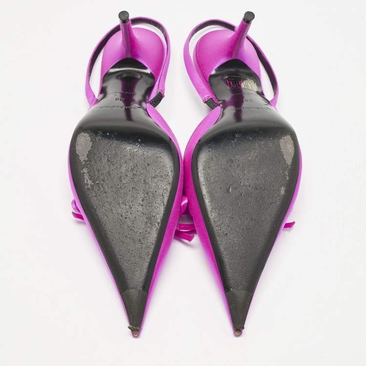 Pre Owned Balenciaga Pink Satin Knife Slingback Pumps Size 38