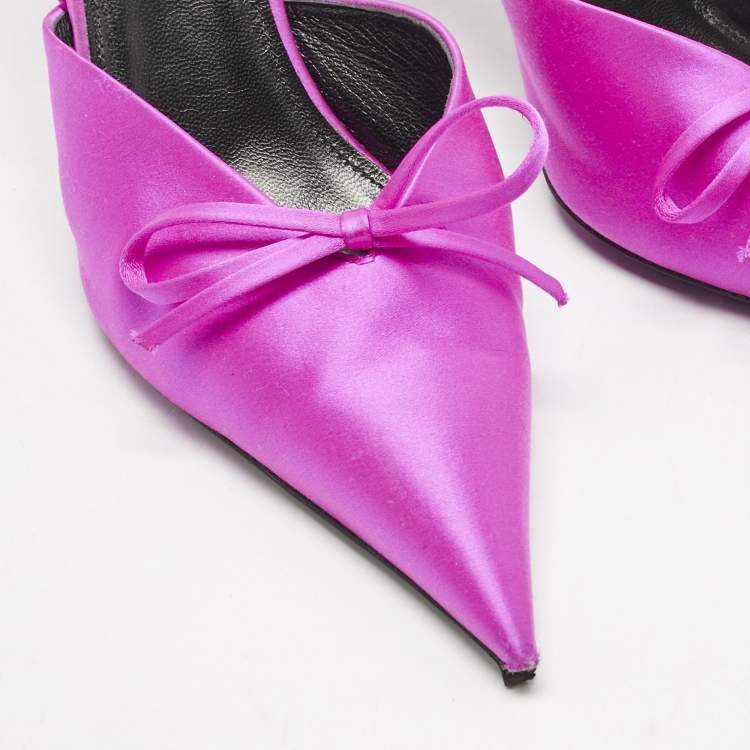 Pre Owned Balenciaga Pink Satin Knife Slingback Pumps Size 38
