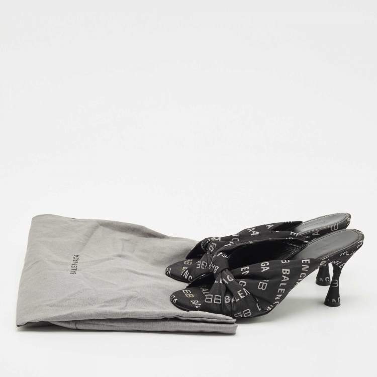 Pre Owned Balenciaga Black Fabric Logo Drapy Mules Size 38
