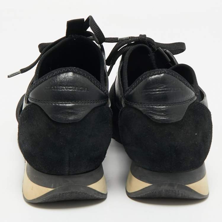 Pre Owned Balenciaga Black Leather and Mesh Race Runner Sneakers Size 38