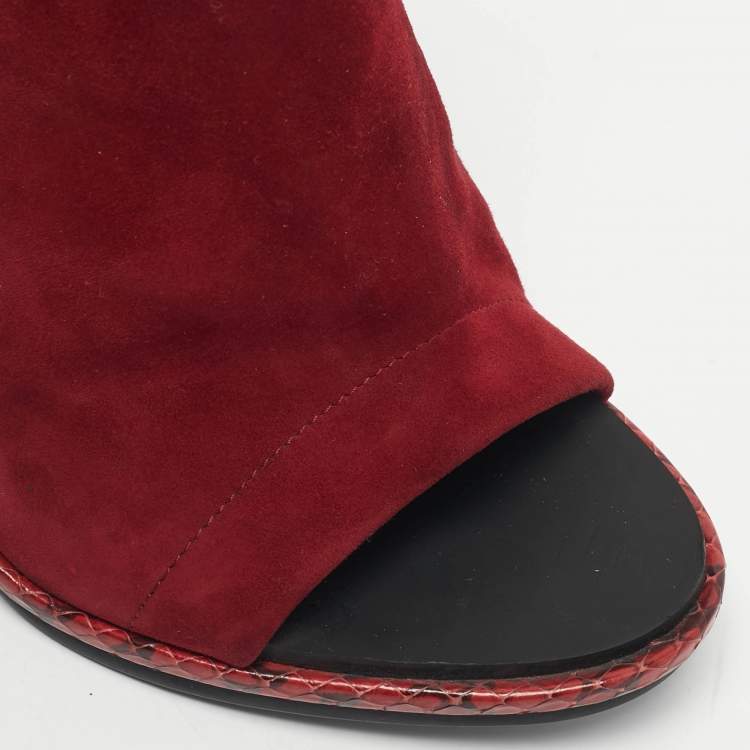 Pre Owned Balenciaga Red Suede and Python Open Toe Glove Slingback Sandals Size 39.5
