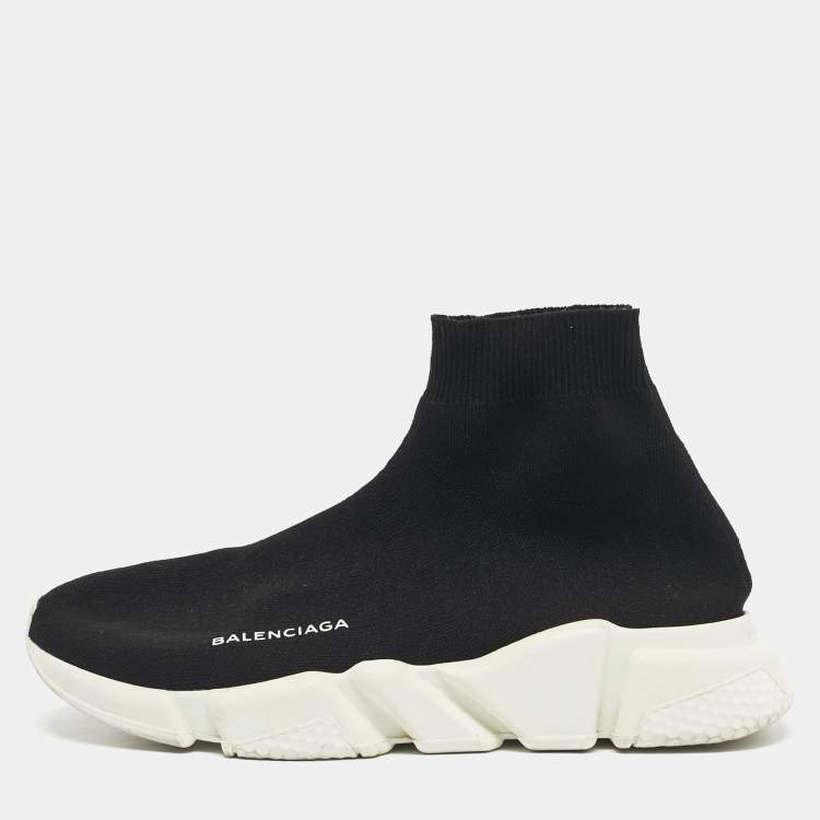 Pre Owned Balenciaga Black Knit Fabric Speed Trainer High Top Sneakers Size 40