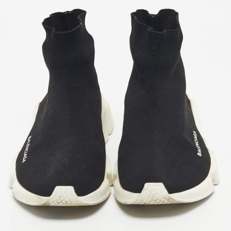 Pre Owned Balenciaga Black Knit Fabric Speed Trainer High Top Sneakers Size 40