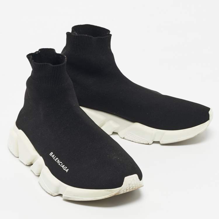 Pre Owned Balenciaga Black Knit Fabric Speed Trainer High Top Sneakers Size 40