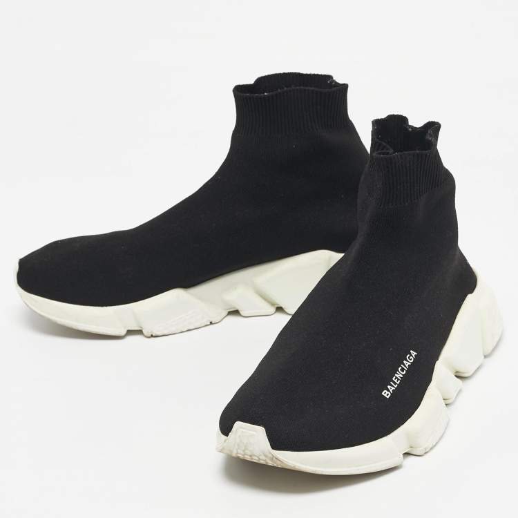 Pre Owned Balenciaga Black Knit Fabric Speed Trainer High Top Sneakers Size 40
