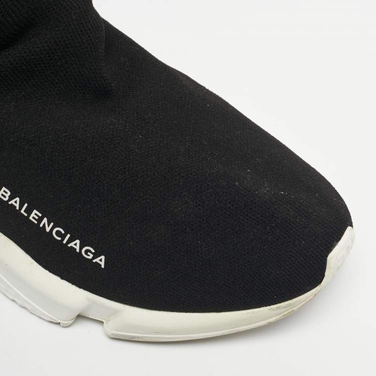 Pre Owned Balenciaga Black Knit Fabric Speed Trainer High Top Sneakers Size 40