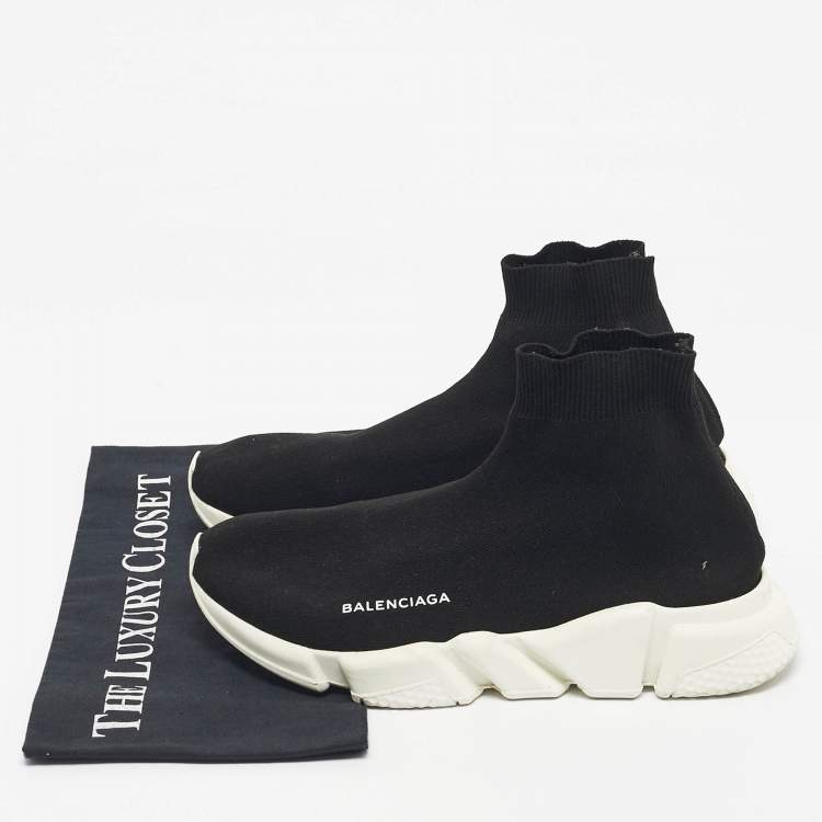 Pre Owned Balenciaga Black Knit Fabric Speed Trainer High Top Sneakers Size 40