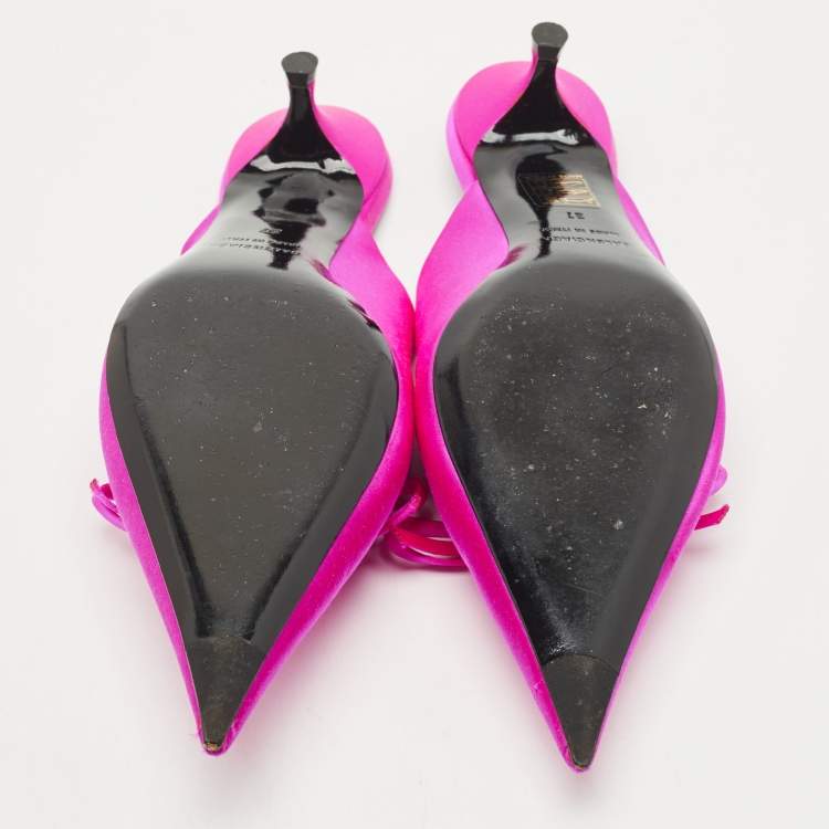Pre Owned Balenciaga Pink Satin Knife Mules Size 37