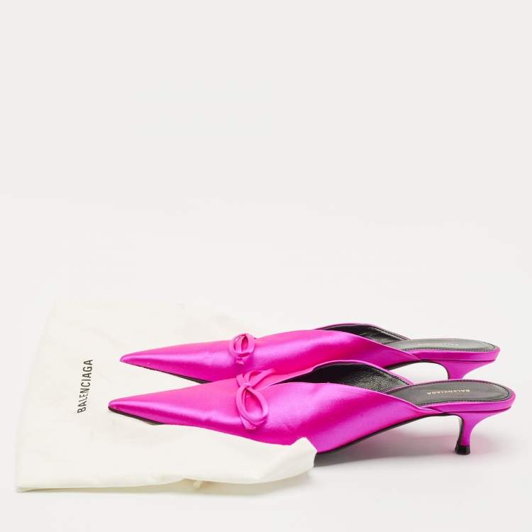 Pre Owned Balenciaga Pink Satin Knife Mules Size 37