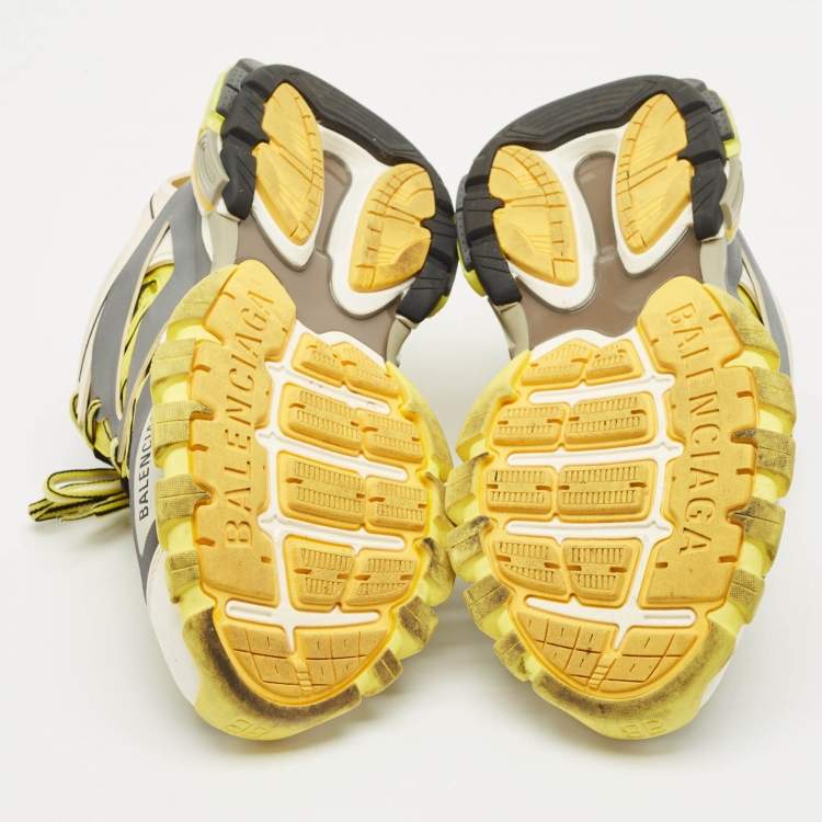 Pre Owned Balenciaga  Yellow/Grey Faux Leather and Mesh Track Low Top Sneakers Size 38