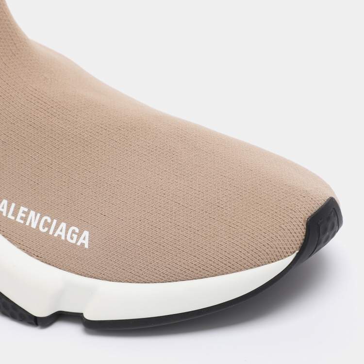 Pre Owned Balenciaga Light Brown Knit Fabric Speed Trainer Sneakers Size 39