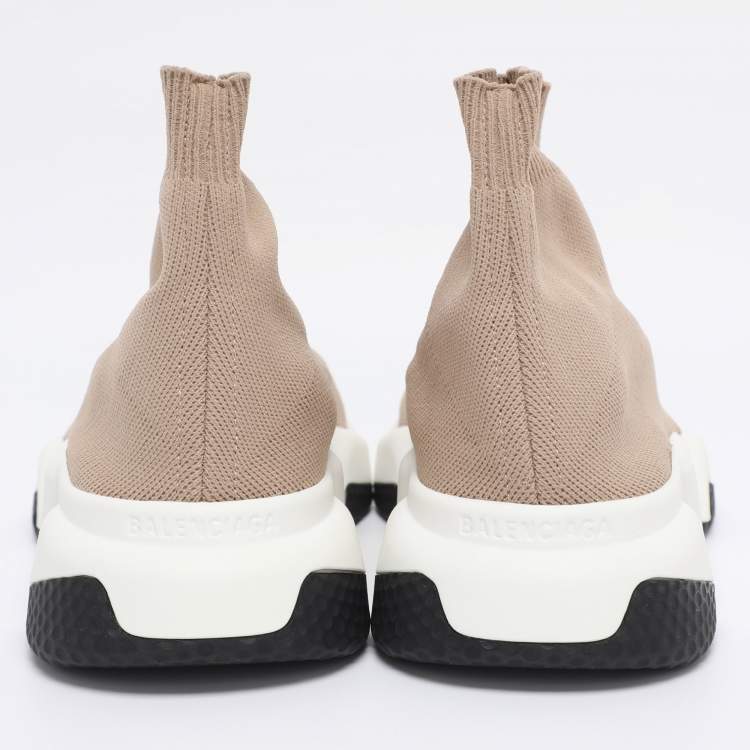 Pre Owned Balenciaga Light Brown Knit Fabric Speed Trainer Sneakers Size 39