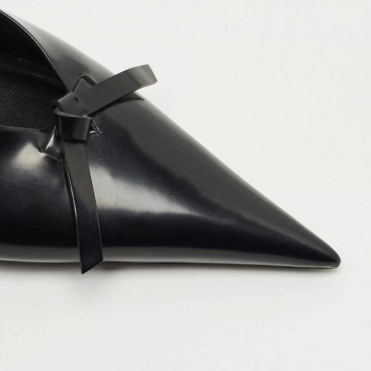Pre Owned Balenciaga Black Leather Knife Kitten Heel Mules Size 39