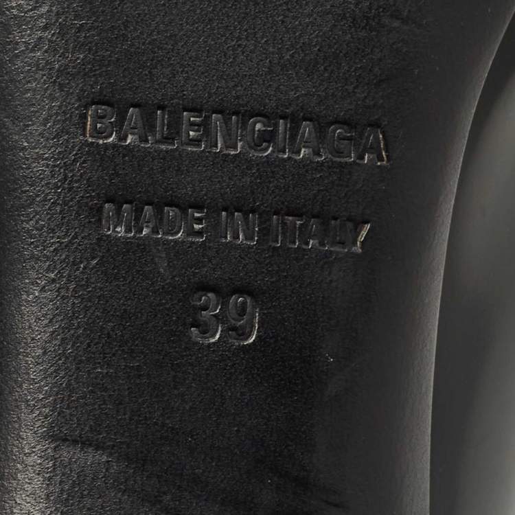 Pre Owned Balenciaga Black Leather Knife Kitten Heel Mules Size 39