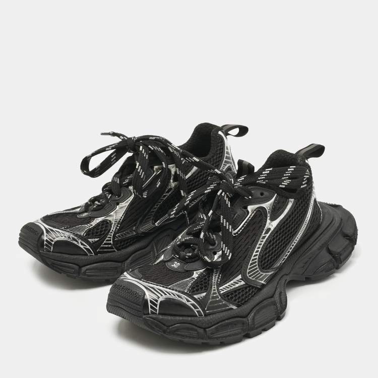 Pre Owned Balenciaga Black/White Faux Leather and Mesh 3XL Lace Up Sneakers Size 38