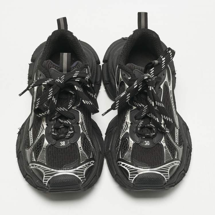 Pre Owned Balenciaga Black/White Faux Leather and Mesh 3XL Lace Up Sneakers Size 38