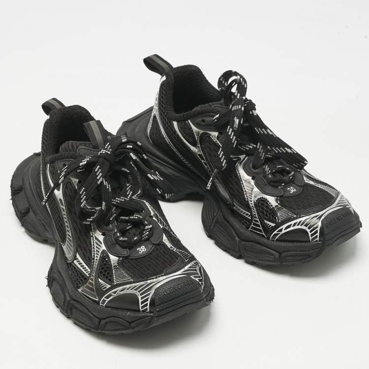 Pre Owned Balenciaga Black/White Faux Leather and Mesh 3XL Lace Up Sneakers Size 38