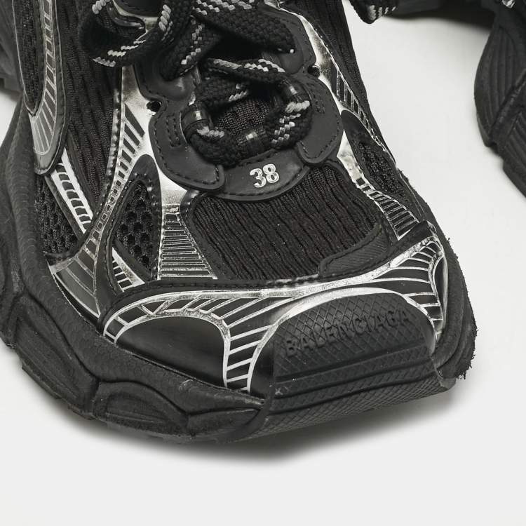 Pre Owned Balenciaga Black/White Faux Leather and Mesh 3XL Lace Up Sneakers Size 38