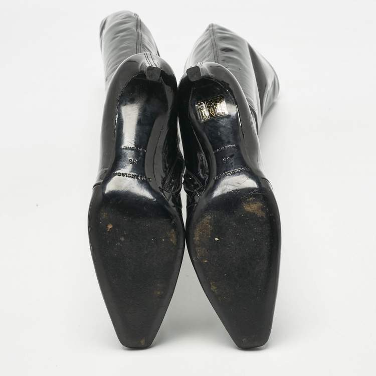 Pre Owned Balenciaga Black Patent Leather Bow Details Knee Length Boots Size 36