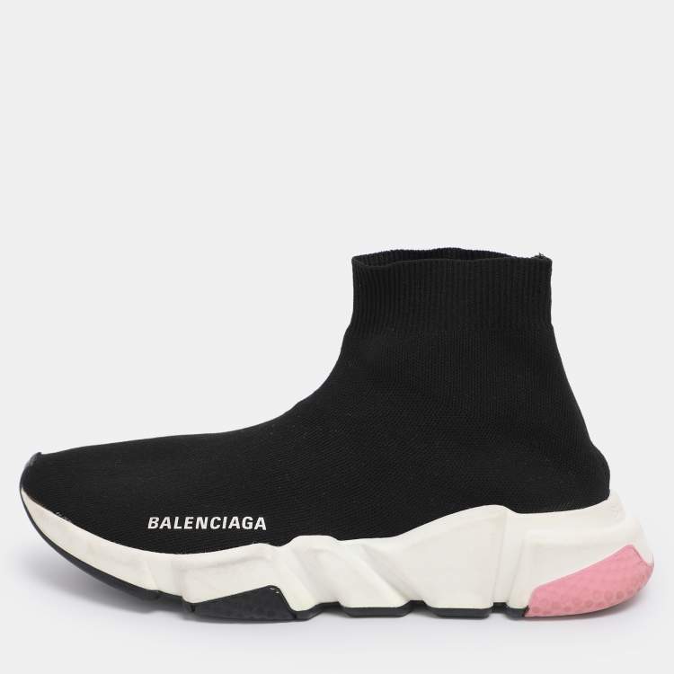 Pre Owned Balenciaga Black Knit Fabric Speed Trainer Sneakers Size 38