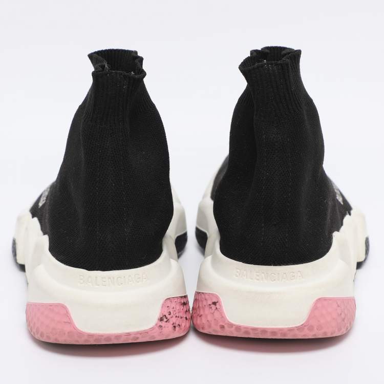 Pre Owned Balenciaga Black Knit Fabric Speed Trainer Sneakers Size 38