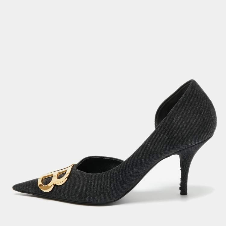 Pre Owned Balenciaga Black Denim BB Knife D'orsay Pumps Size 38