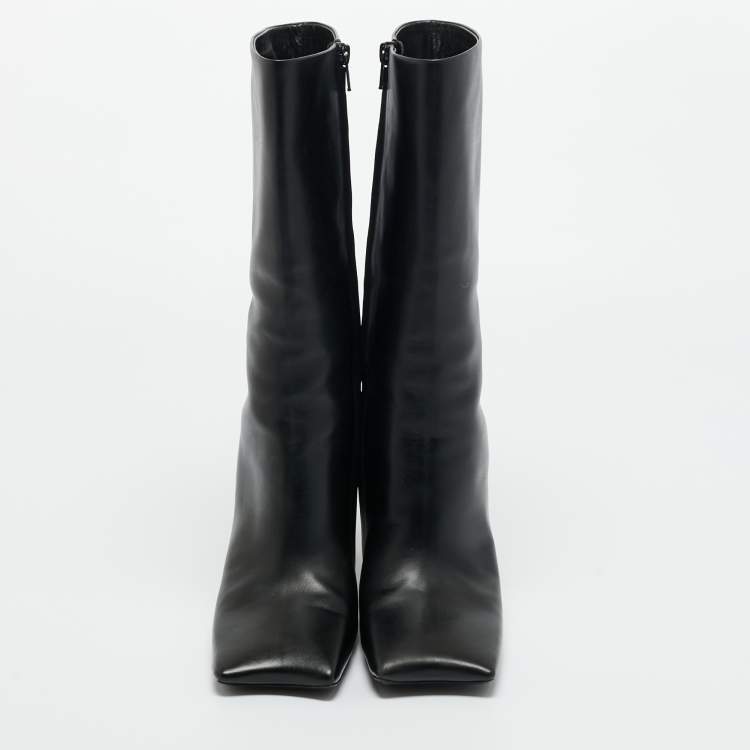 Pre Owned Balenciaga Black Leather Moon Square Toe Ankle Boots Size 39 