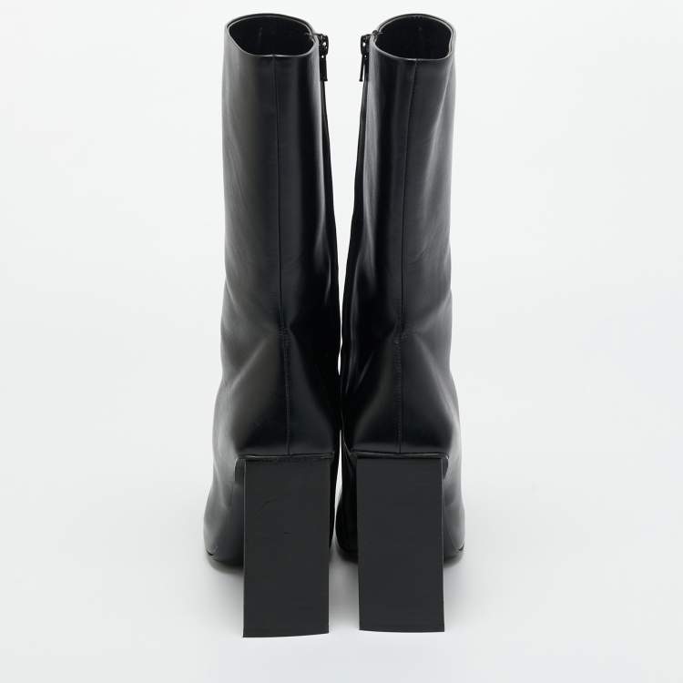 Pre Owned Balenciaga Black Leather Moon Square Toe Ankle Boots Size 39 