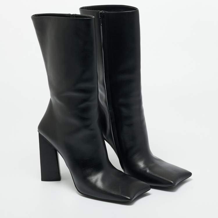 Pre Owned Balenciaga Black Leather Moon Square Toe Ankle Boots Size 39 