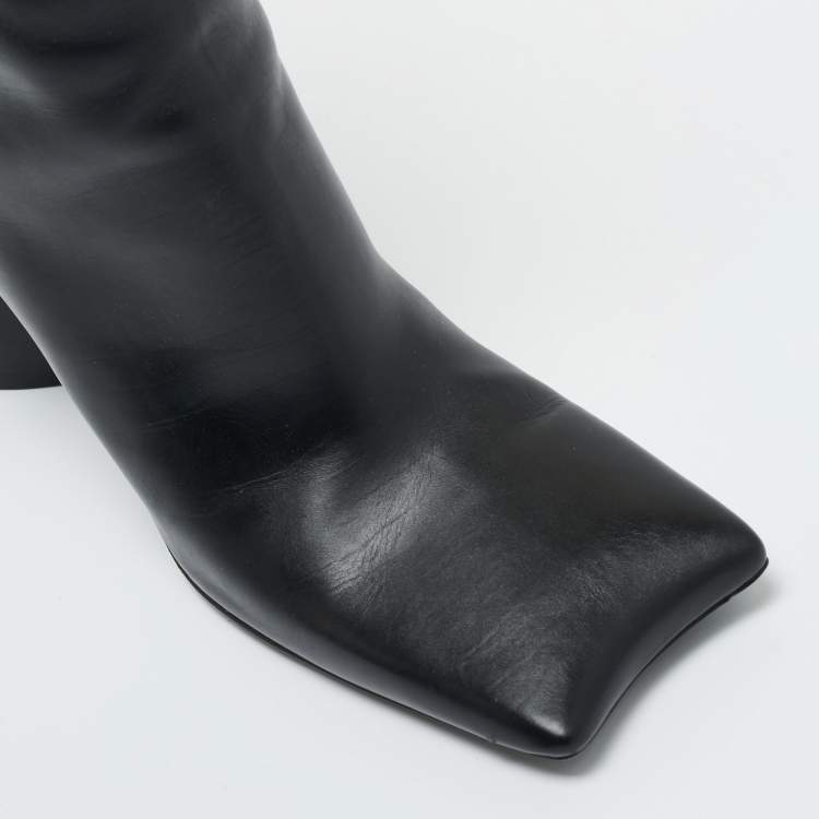 Pre Owned Balenciaga Black Leather Moon Square Toe Ankle Boots Size 39 